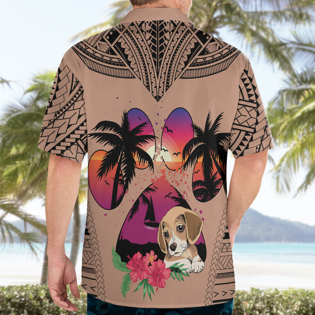 Polynesian Hawaiian Shirt Dog Lover With Beagle - Sunset At The Beach Brown Ver - Wonder Print Shop
