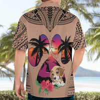 Polynesian Hawaiian Shirt Dog Lover With Beagle - Sunset At The Beach Brown Ver - Wonder Print Shop