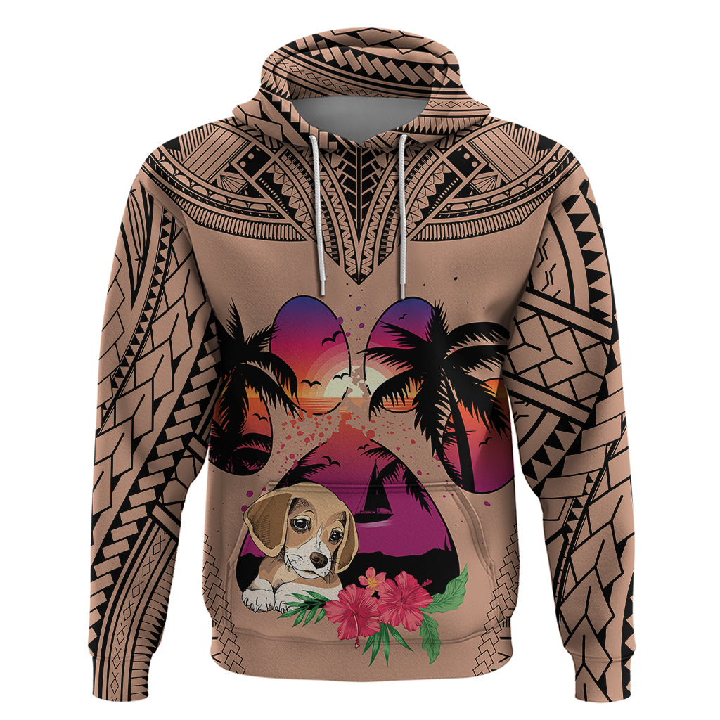 Polynesian Hoodie Dog Lover With Beagle - Sunset At The Beach Brown Ver - Wonder Print Shop
