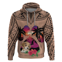Polynesian Hoodie Dog Lover With Beagle - Sunset At The Beach Brown Ver - Wonder Print Shop