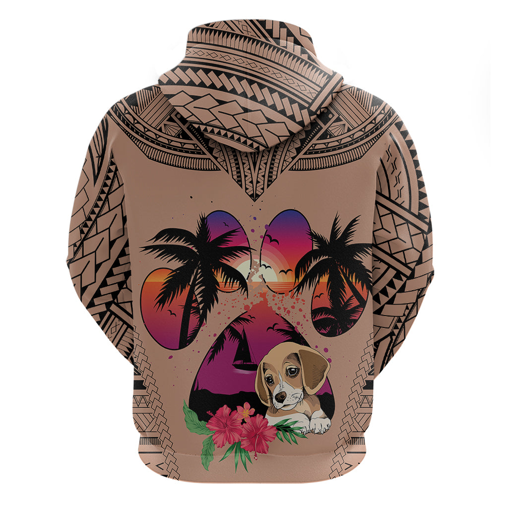 Polynesian Hoodie Dog Lover With Beagle - Sunset At The Beach Brown Ver - Wonder Print Shop