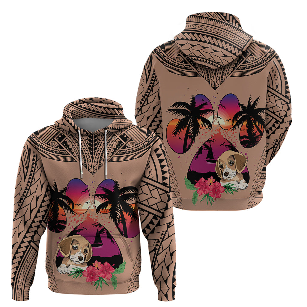 Polynesian Hoodie Dog Lover With Beagle - Sunset At The Beach Brown Ver - Wonder Print Shop