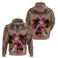 Polynesian Hoodie Dog Lover With Beagle - Sunset At The Beach Brown Ver - Wonder Print Shop