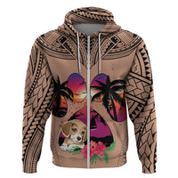 Polynesian Hoodie Dog Lover With Beagle - Sunset At The Beach Brown Ver - Wonder Print Shop