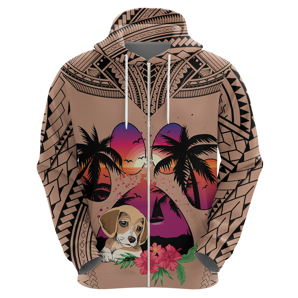 Polynesian Hoodie Dog Lover With Beagle - Sunset At The Beach Brown Ver - Wonder Print Shop