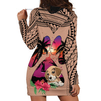 Polynesian Hoodie Dress Dog Lover With Beagle - Sunset At The Beach Brown Ver - Wonder Print Shop