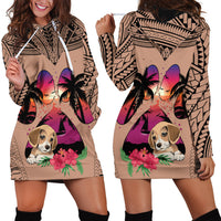 Polynesian Hoodie Dress Dog Lover With Beagle - Sunset At The Beach Brown Ver - Wonder Print Shop