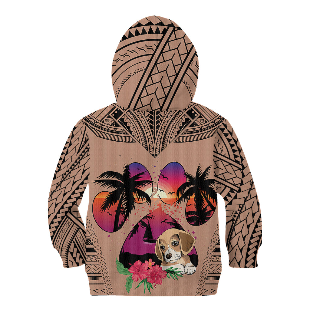 Polynesian Kid Hoodie Dog Lover With Beagle - Sunset At The Beach Brown Ver - Wonder Print Shop