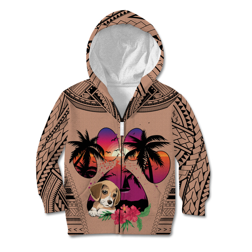 Polynesian Kid Hoodie Dog Lover With Beagle - Sunset At The Beach Brown Ver - Wonder Print Shop