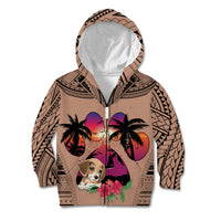 Polynesian Kid Hoodie Dog Lover With Beagle - Sunset At The Beach Brown Ver - Wonder Print Shop