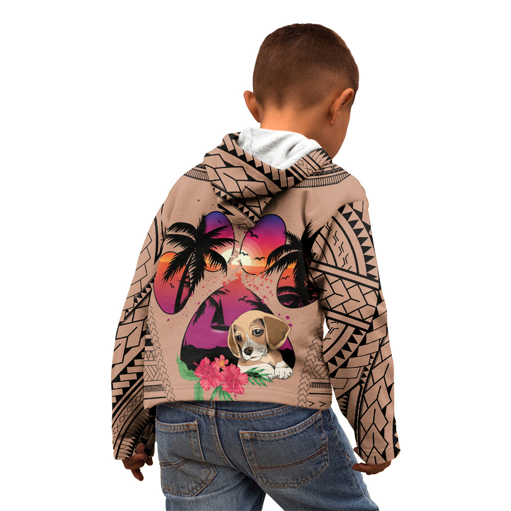 Polynesian Kid Hoodie Dog Lover With Beagle - Sunset At The Beach Brown Ver - Wonder Print Shop