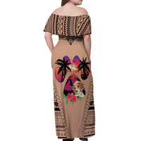 Polynesian Off Shoulder Maxi Dress Dog Lover With Beagle - Sunset At The Beach Brown Ver - Wonder Print Shop