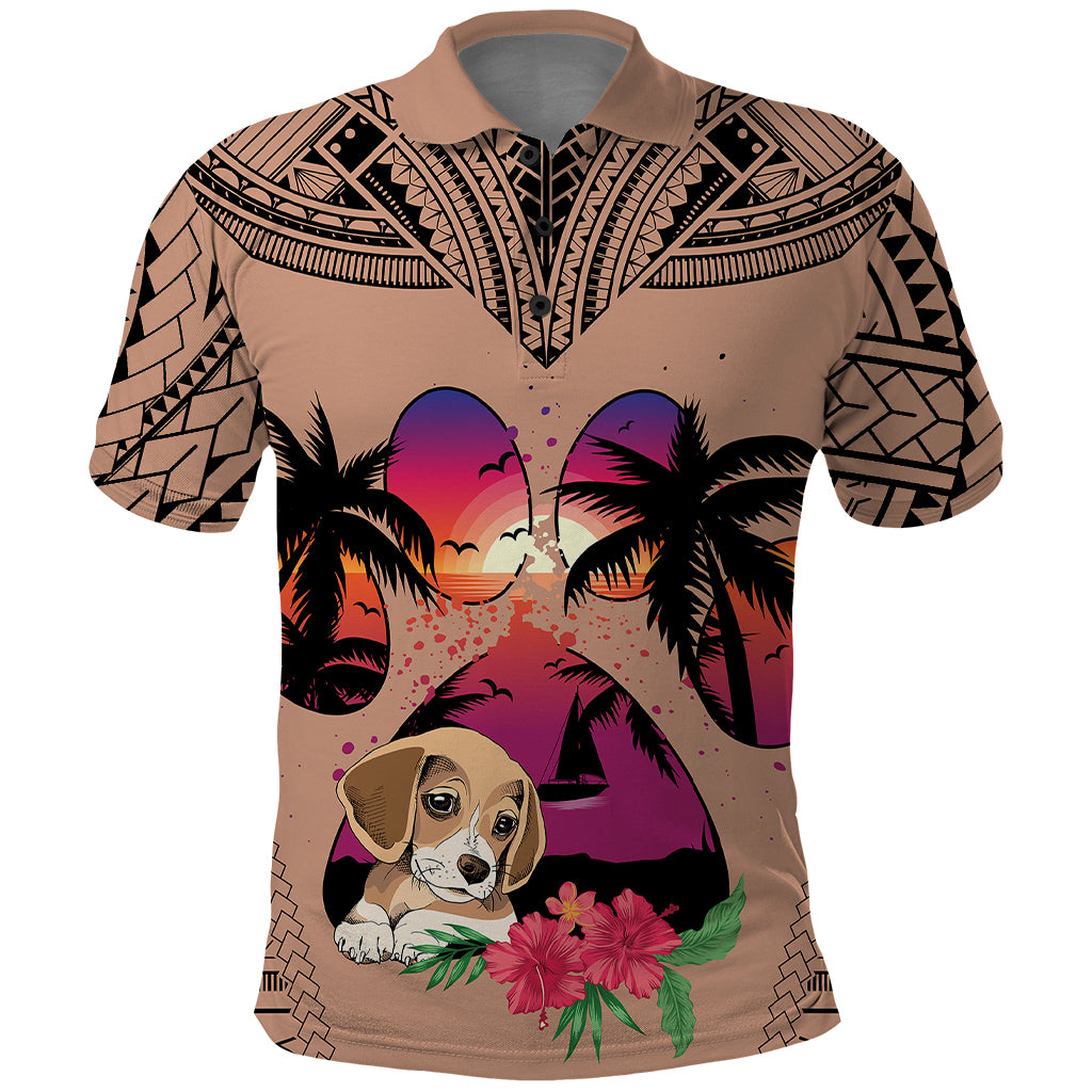 Polynesian Polo Shirt Dog Lover With Beagle - Sunset At The Beach Brown Ver - Wonder Print Shop