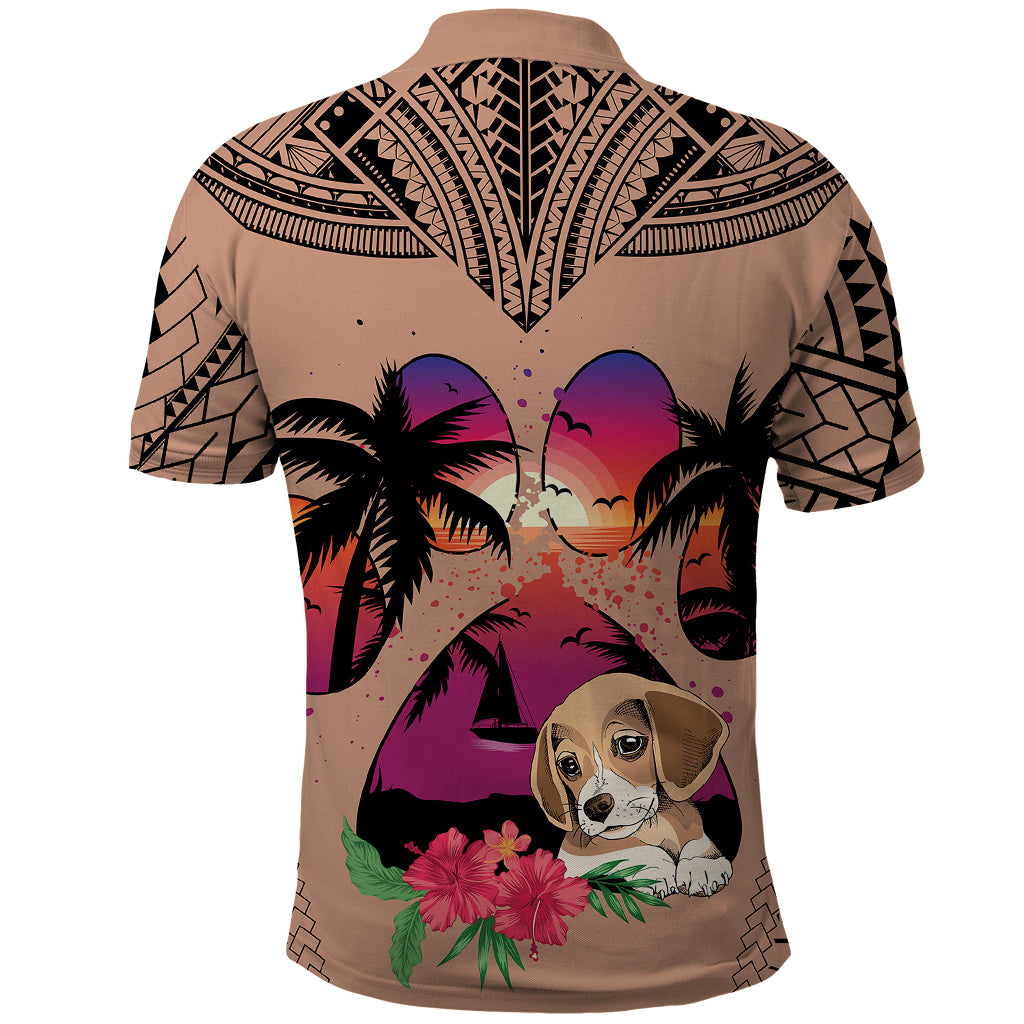 Polynesian Polo Shirt Dog Lover With Beagle - Sunset At The Beach Brown Ver - Wonder Print Shop
