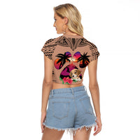 Polynesian Raglan Cropped T Shirt Dog Lover With Beagle - Sunset At The Beach Brown Ver - Wonder Print Shop