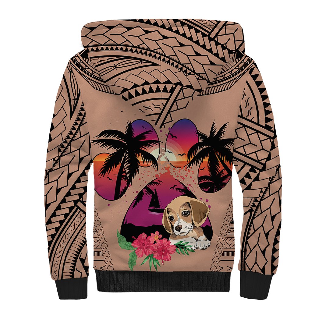 Polynesian Sherpa Hoodie Dog Lover With Beagle - Sunset At The Beach Brown Ver - Wonder Print Shop