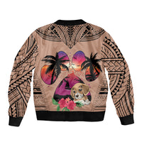 Polynesian Sleeve Zip Bomber Jacket Dog Lover With Beagle - Sunset At The Beach Brown Ver - Wonder Print Shop