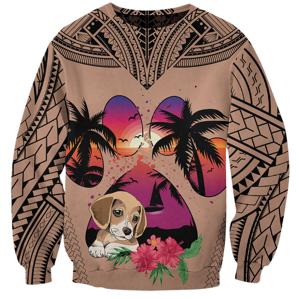 Polynesian Sweatshirt Dog Lover With Beagle - Sunset At The Beach Brown Ver - Wonder Print Shop