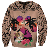 Polynesian Sweatshirt Dog Lover With Beagle - Sunset At The Beach Brown Ver - Wonder Print Shop
