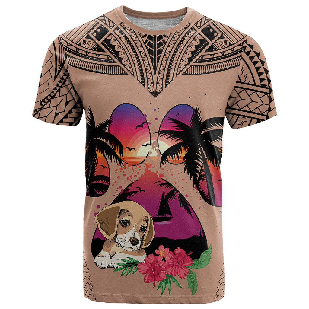 Polynesian T Shirt Dog Lover With Beagle - Sunset At The Beach Brown Ver - Wonder Print Shop