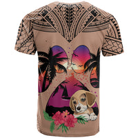 Polynesian T Shirt Dog Lover With Beagle - Sunset At The Beach Brown Ver - Wonder Print Shop