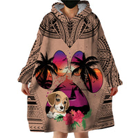 Polynesian Wearable Blanket Hoodie Dog Lover With Beagle - Sunset At The Beach Brown Ver - Wonder Print Shop