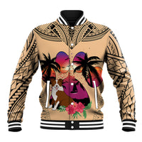 Polynesian Baseball Jacket Dog Lover With Border Collie - Sunset At The Beach LT7 - Wonder Print Shop
