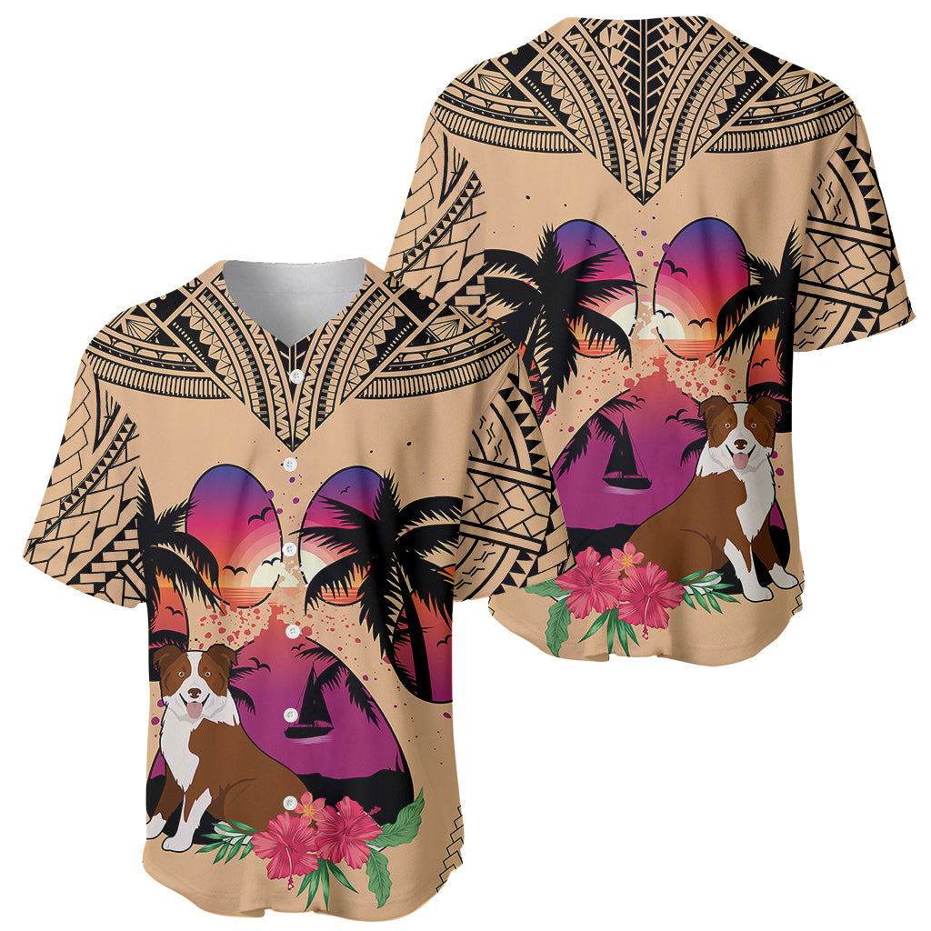 Polynesian Baseball Jersey Dog Lover With Border Collie - Sunset At The Beach LT7 - Wonder Print Shop