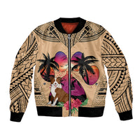 Polynesian Bomber Jacket Dog Lover With Border Collie - Sunset At The Beach LT7 - Wonder Print Shop