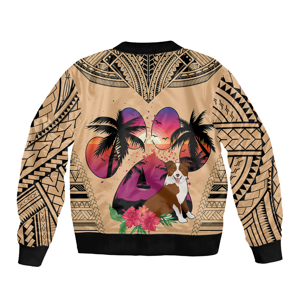 Polynesian Bomber Jacket Dog Lover With Border Collie - Sunset At The Beach LT7 - Wonder Print Shop