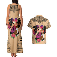 Polynesian Couples Matching Tank Maxi Dress and Hawaiian Shirt Dog Lover With Border Collie - Sunset At The Beach LT7 - Wonder Print Shop