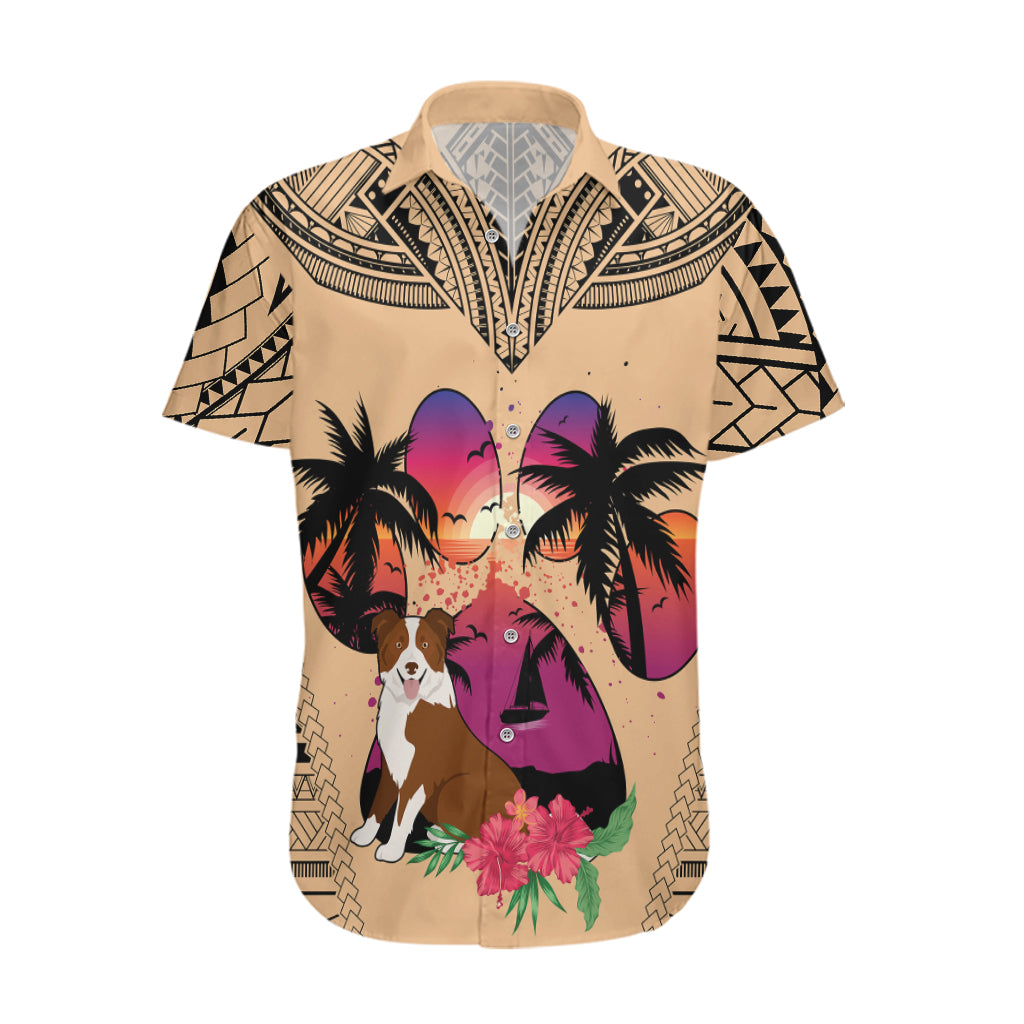 Polynesian Hawaiian Shirt Dog Lover With Border Collie - Sunset At The Beach - Wonder Print Shop