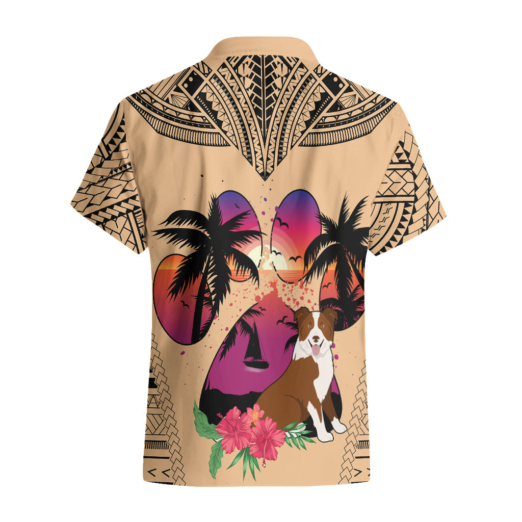 Polynesian Hawaiian Shirt Dog Lover With Border Collie - Sunset At The Beach - Wonder Print Shop