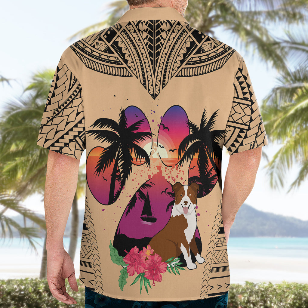Polynesian Hawaiian Shirt Dog Lover With Border Collie - Sunset At The Beach - Wonder Print Shop