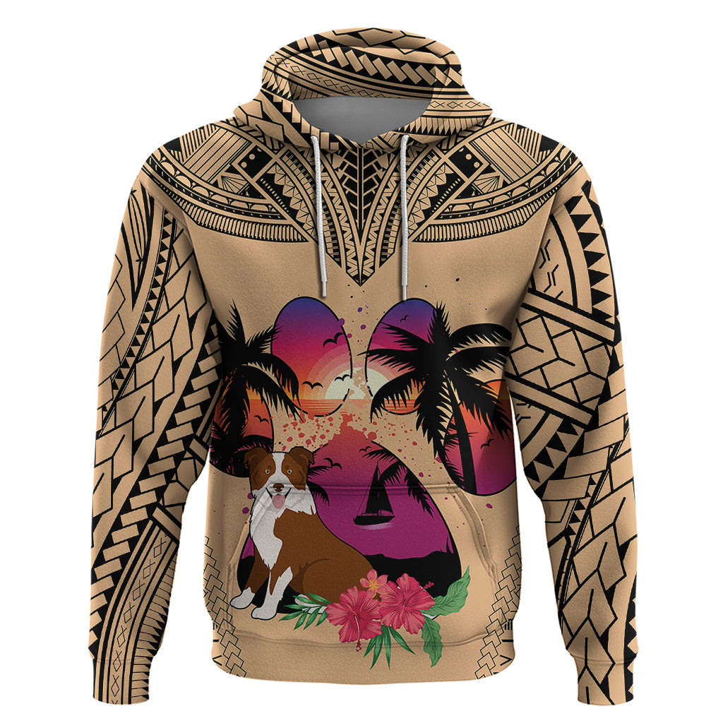 Polynesian Hoodie Dog Lover With Border Collie - Sunset At The Beach - Wonder Print Shop