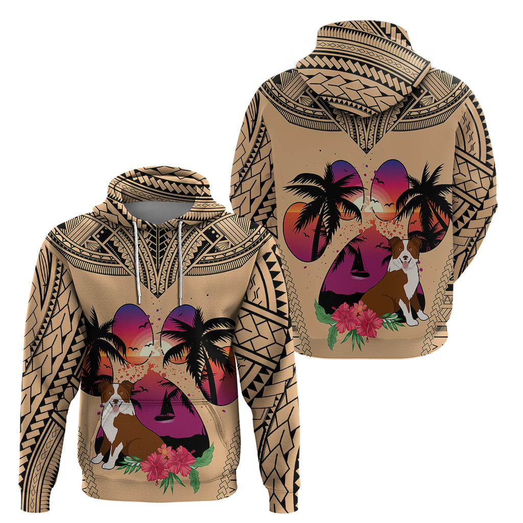 Polynesian Hoodie Dog Lover With Border Collie - Sunset At The Beach - Wonder Print Shop