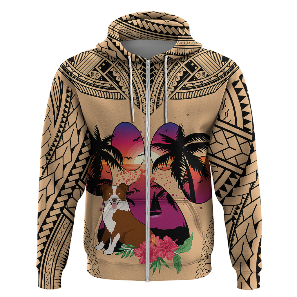 Polynesian Hoodie Dog Lover With Border Collie - Sunset At The Beach - Wonder Print Shop
