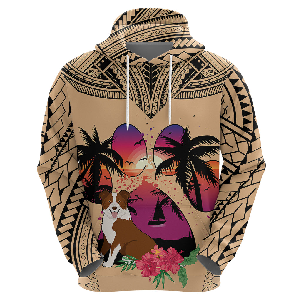 Polynesian Hoodie Dog Lover With Border Collie - Sunset At The Beach - Wonder Print Shop