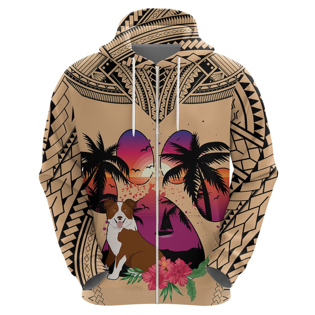 Polynesian Hoodie Dog Lover With Border Collie - Sunset At The Beach - Wonder Print Shop