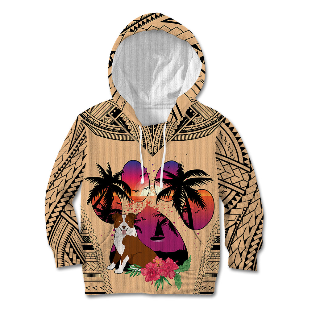 Polynesian Kid Hoodie Dog Lover With Border Collie - Sunset At The Beach - Wonder Print Shop