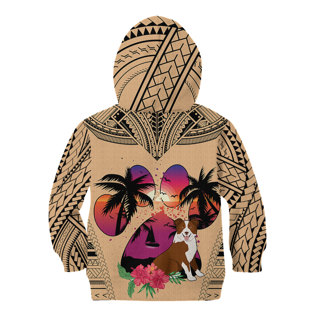 Polynesian Kid Hoodie Dog Lover With Border Collie - Sunset At The Beach - Wonder Print Shop