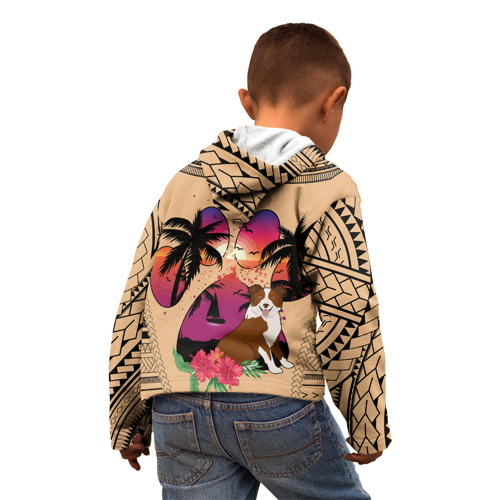 Polynesian Kid Hoodie Dog Lover With Border Collie - Sunset At The Beach - Wonder Print Shop