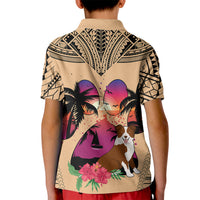 Polynesian Kid Polo Shirt Dog Lover With Border Collie - Sunset At The Beach - Wonder Print Shop