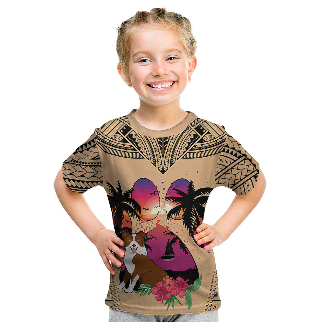 Polynesian Kid T Shirt Dog Lover With Border Collie - Sunset At The Beach - Wonder Print Shop