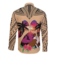 Polynesian Long Sleeve Button Shirt Dog Lover With Border Collie - Sunset At The Beach - Wonder Print Shop