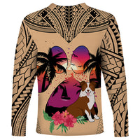 Polynesian Long Sleeve Shirt Dog Lover With Border Collie - Sunset At The Beach - Wonder Print Shop