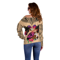 Polynesian Off Shoulder Sweater Dog Lover With Border Collie - Sunset At The Beach - Wonder Print Shop