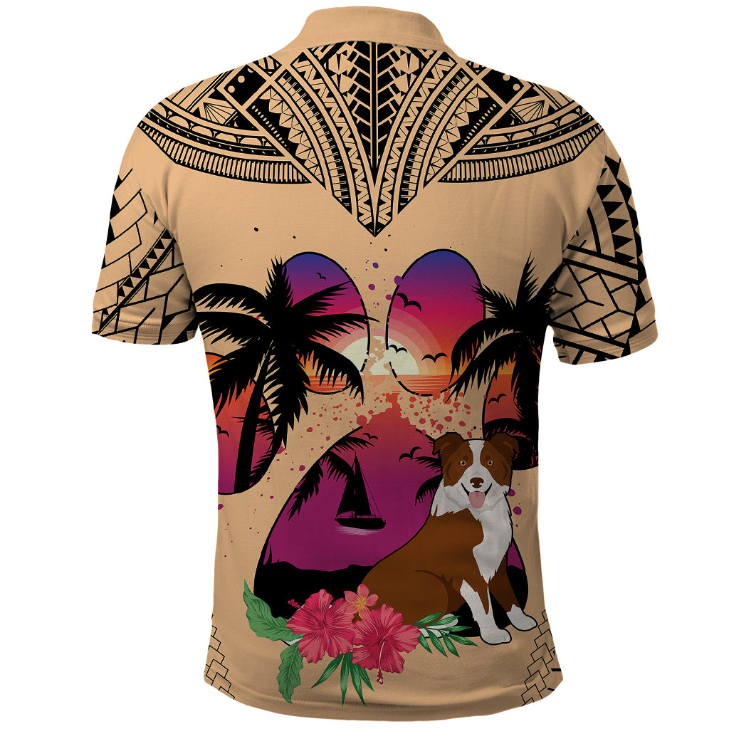 Polynesian Polo Shirt Dog Lover With Border Collie - Sunset At The Beach - Wonder Print Shop