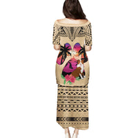 Polynesian Puletasi Dog Lover With Border Collie - Sunset At The Beach - Wonder Print Shop