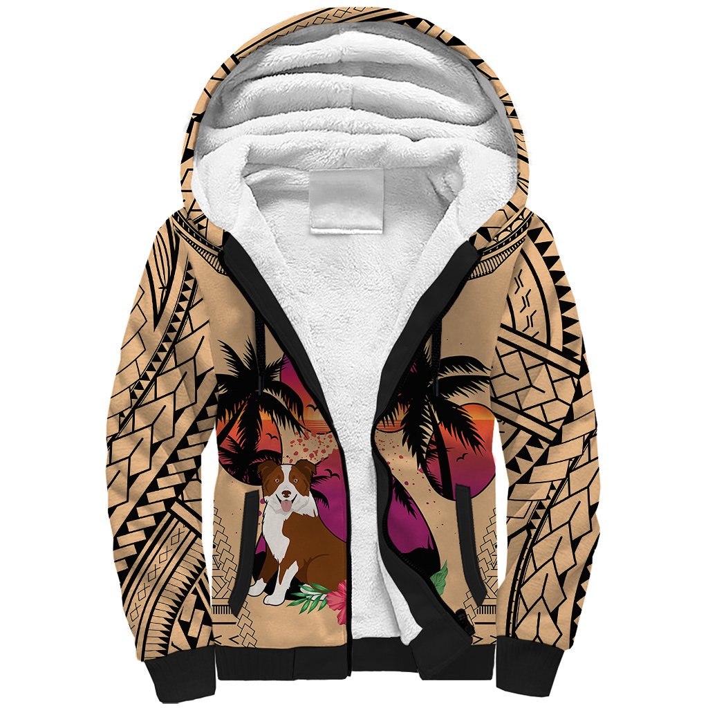Polynesian Sherpa Hoodie Dog Lover With Border Collie - Sunset At The Beach - Wonder Print Shop